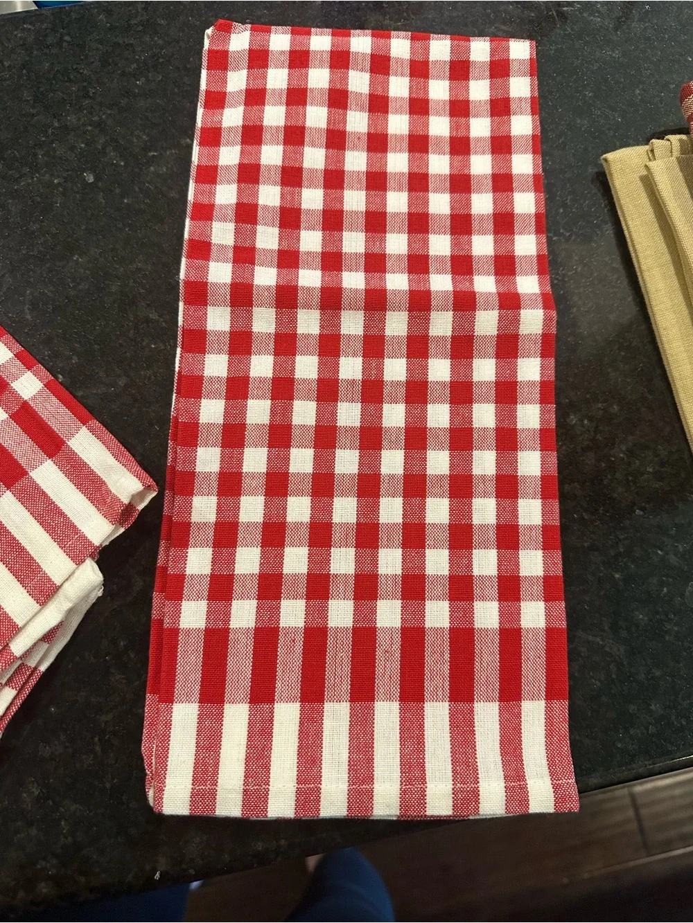 Set of 11 Assorted Checked and Solid Kitchen Towels - Red, Cream, Beige